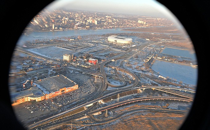 Президент России с воздуха осмотрел строительство стадиона «Ростов Арена»