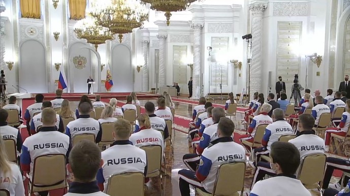 Видео со встречи Путина с олимпийской сборной России 30 июня 2021 года